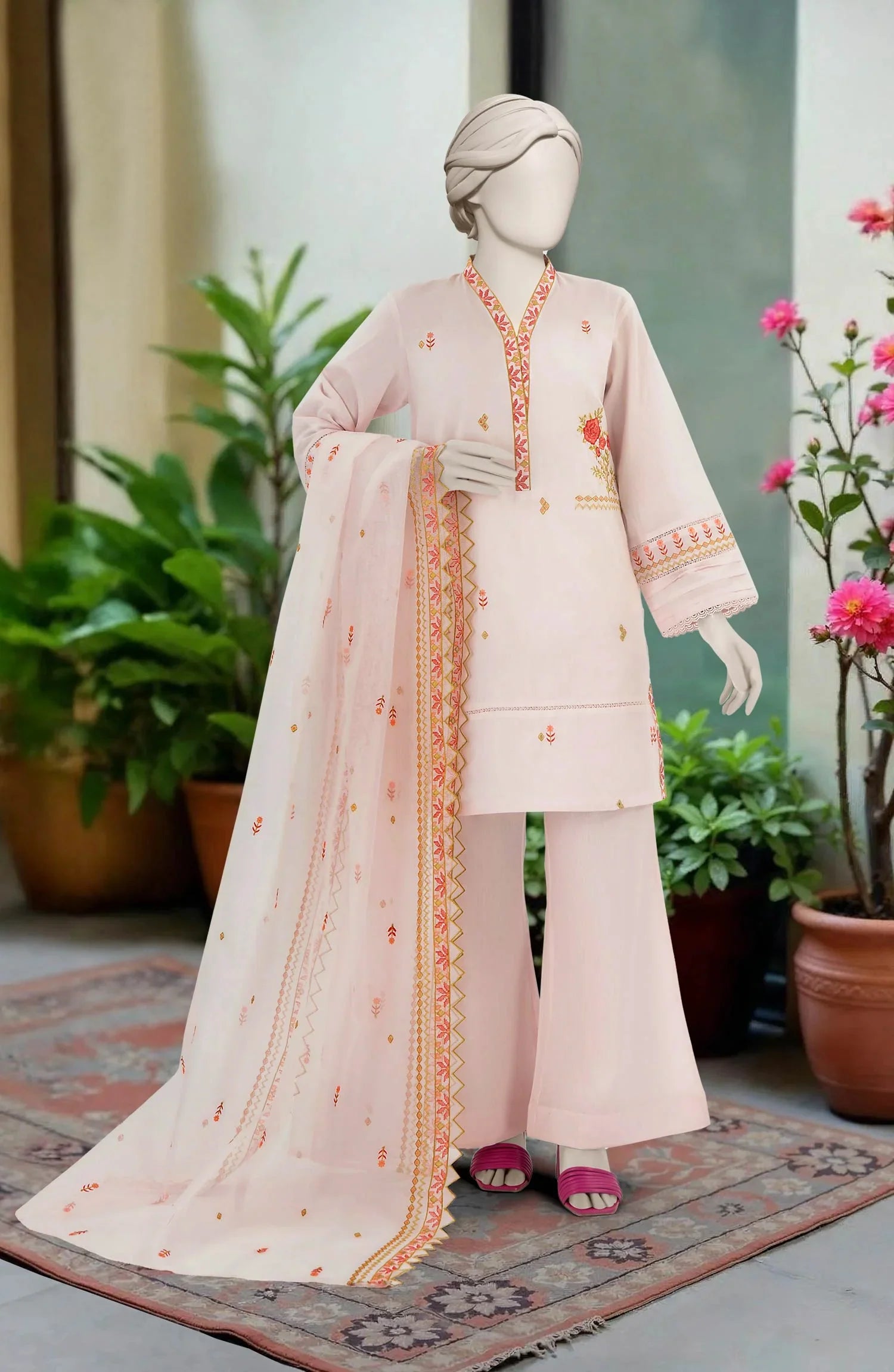 EMBROIDERED CAMBRIC STITCHED 3 PIECE