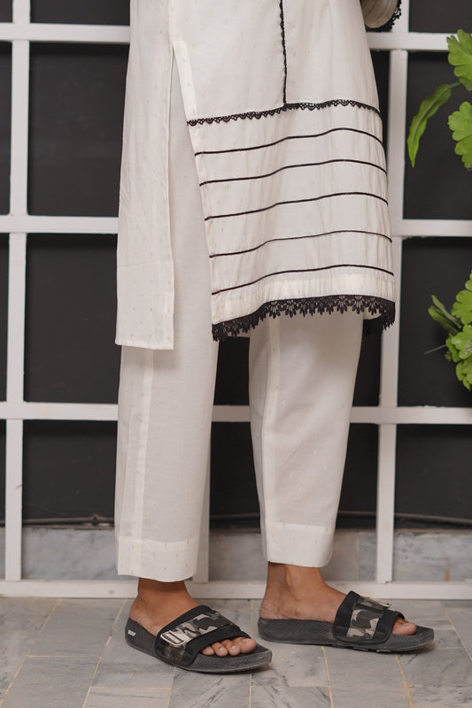 White Cotton Jacquard 2-Piece Set | B4231