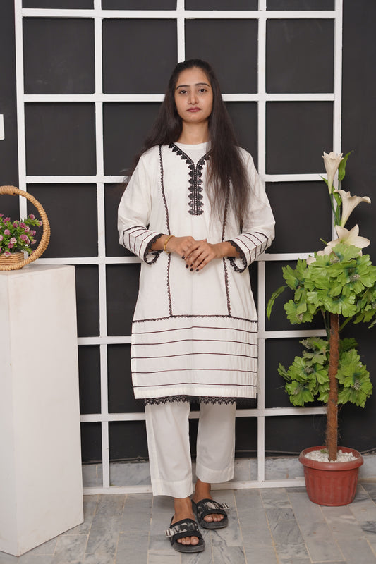White Cotton Jacquard 2-Piece Set | B4231